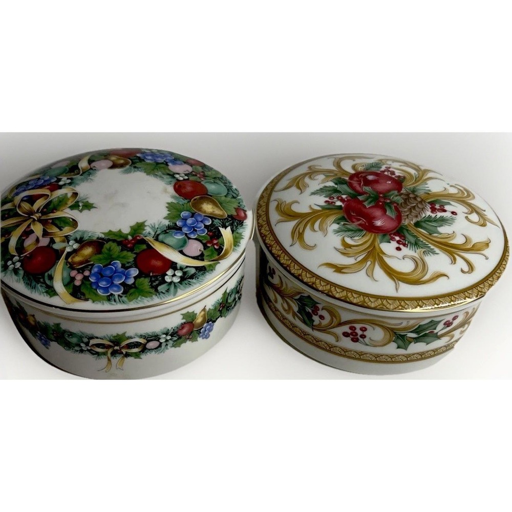 Mikasa Vintage Christmas Candy  Dishes Holiday Orchard & Christmas Bouquet Japan